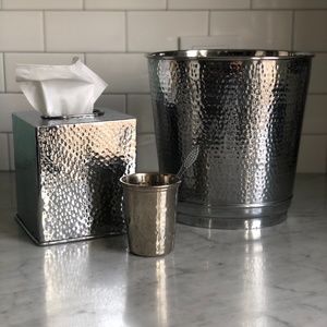Silver Hammered Bathroom Accessories Set